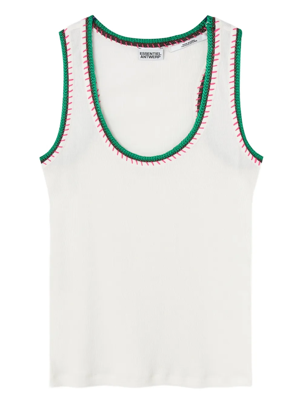 crochet-trimmed ribbed top