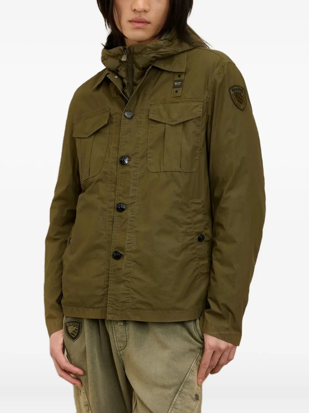 Blauer Jack met opgestikte zak en knopen Groen