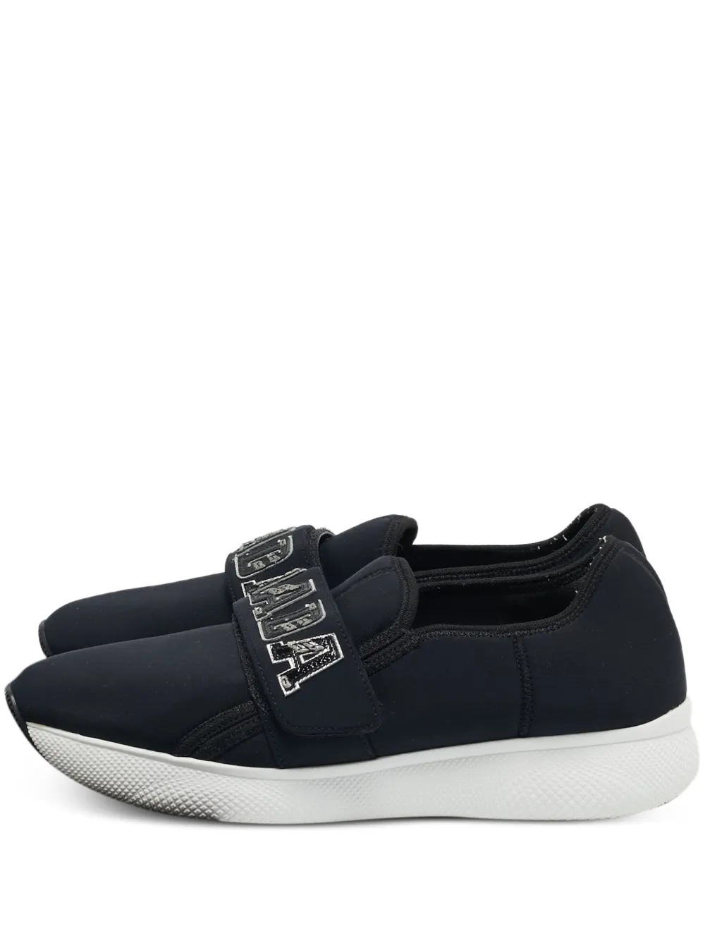 Pre-owned Prada Logo-strap Sneakers In Black