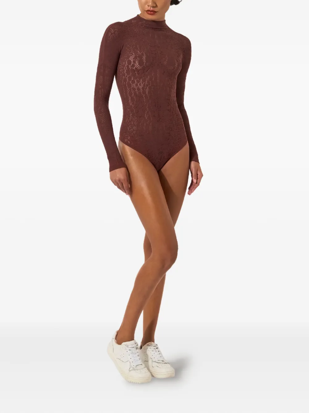 Wolford Body met slangenpatroon en hoge hals - Rood