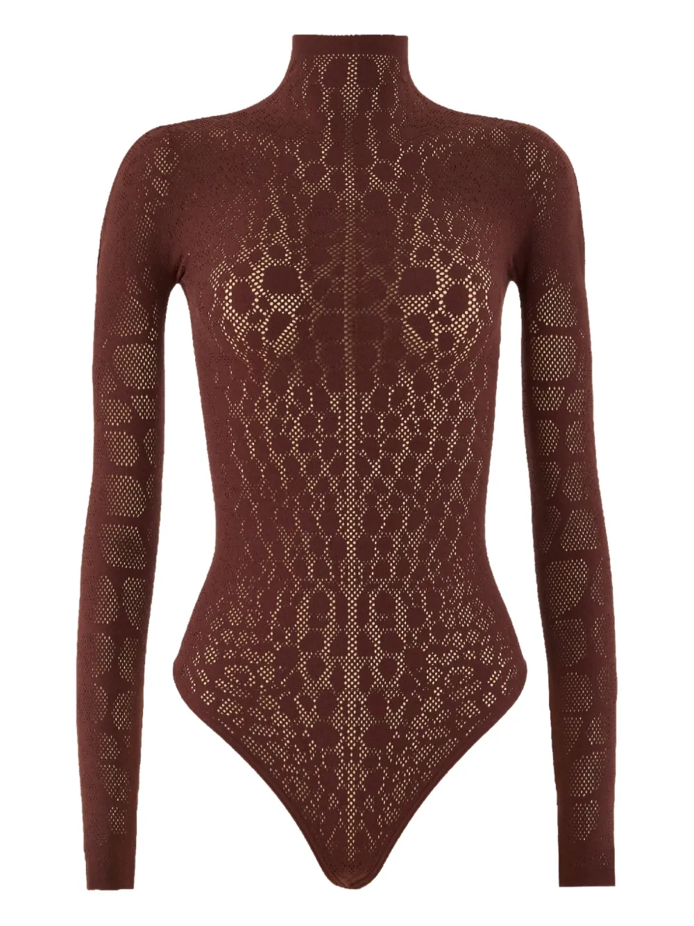Wolford Snakeskin-motif Mock-neck Bodysuit In Brown