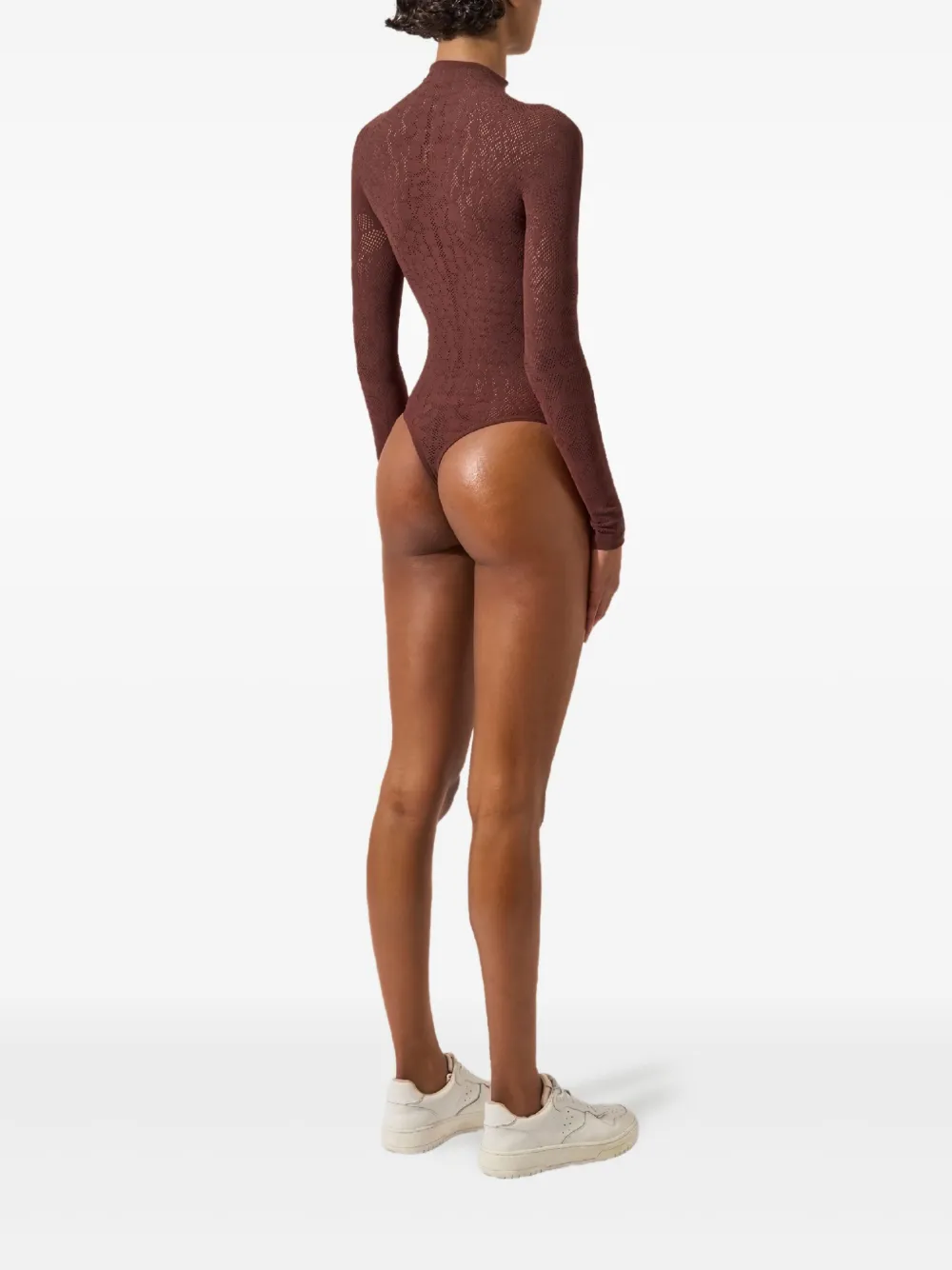 Wolford Snakeskin-motif Mock-neck Bodysuit In Brown