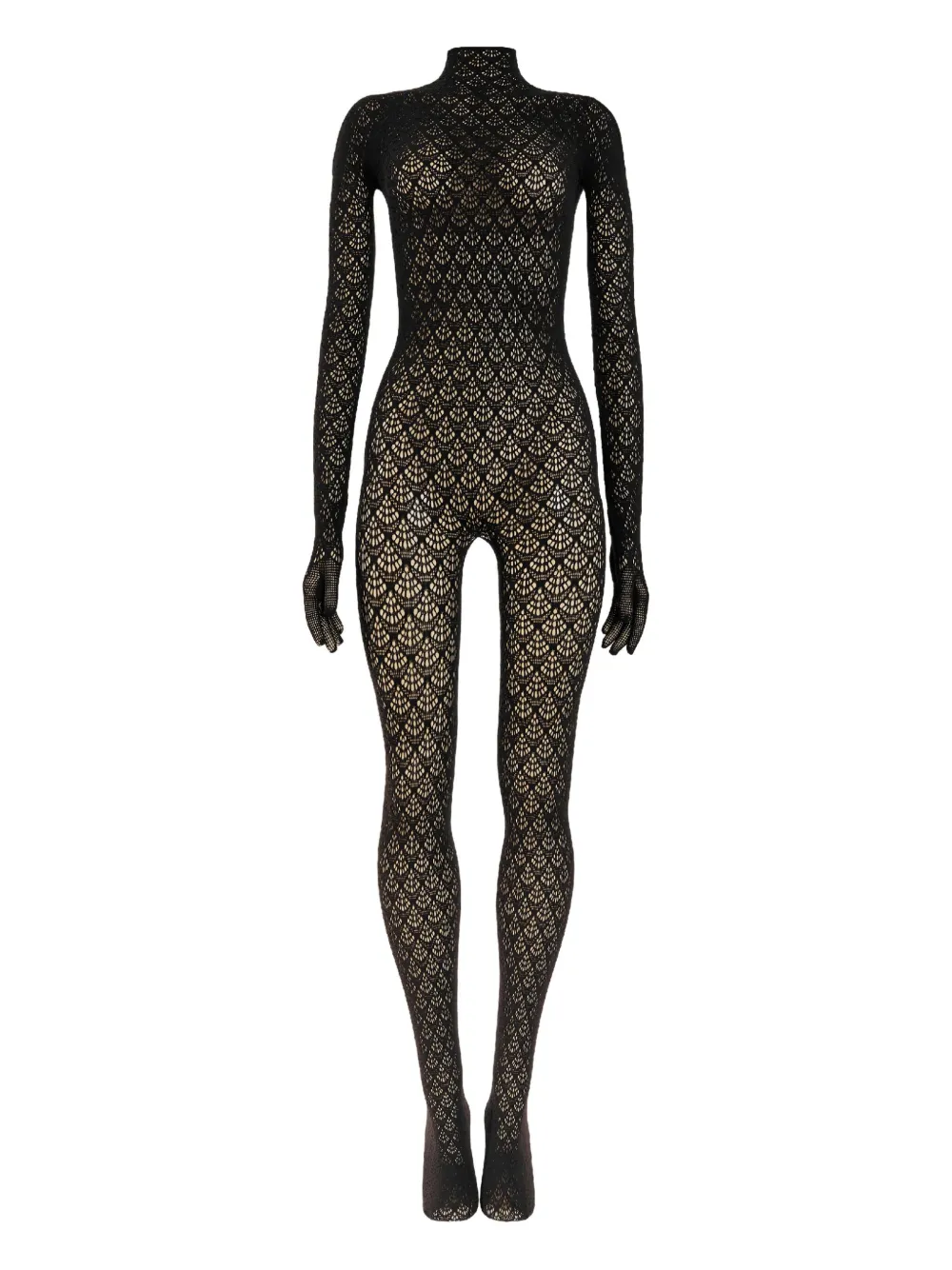 Wolford Mermaid-net Mock-neck Catsuit In Black