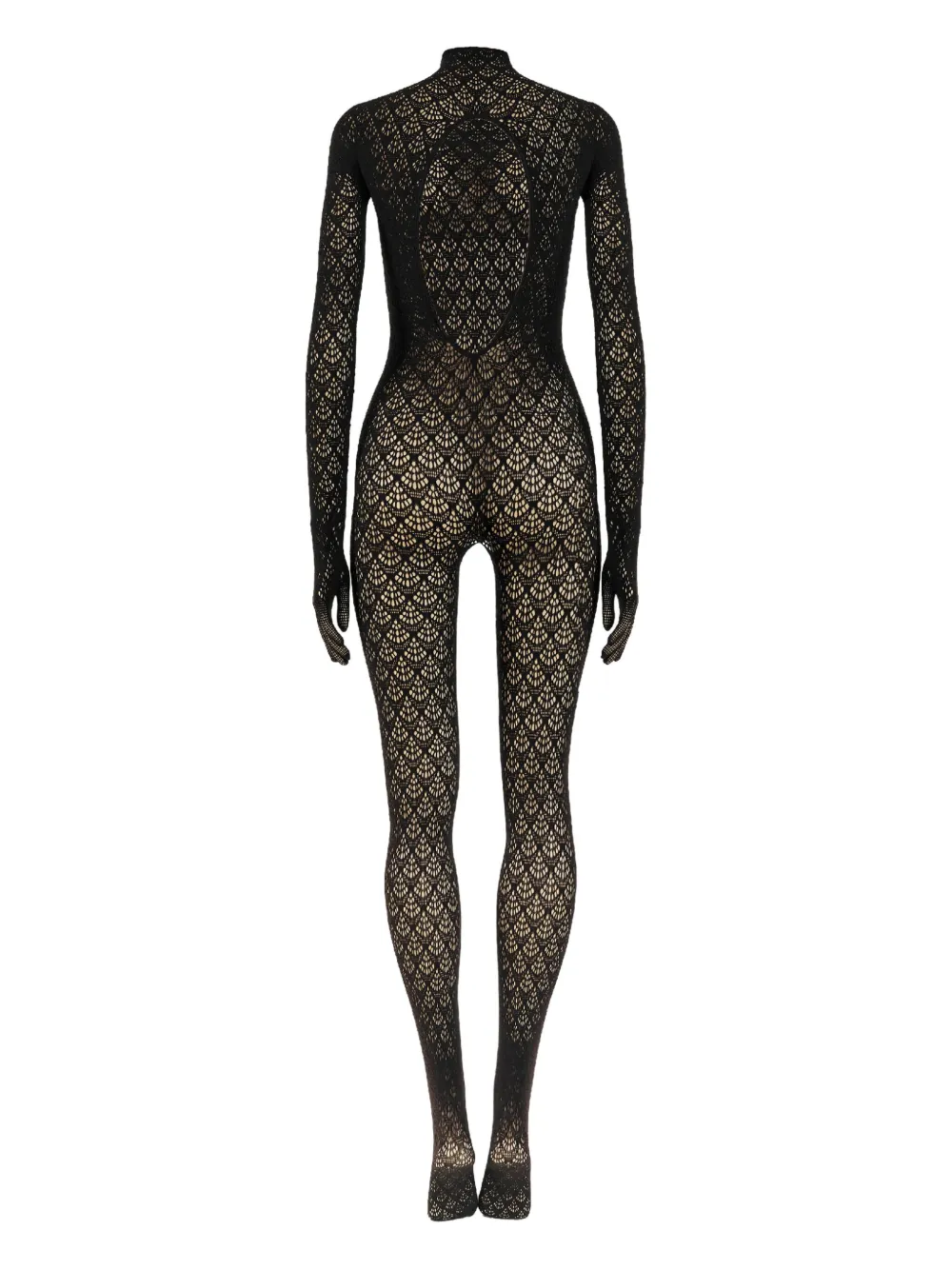 Wolford Mermaid-net Mock-neck Catsuit In Black