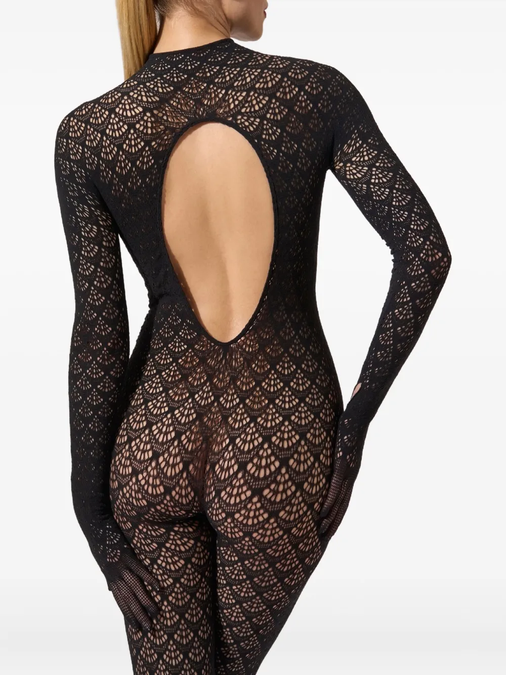 Wolford Mermaid-net Mock-neck Catsuit In Black