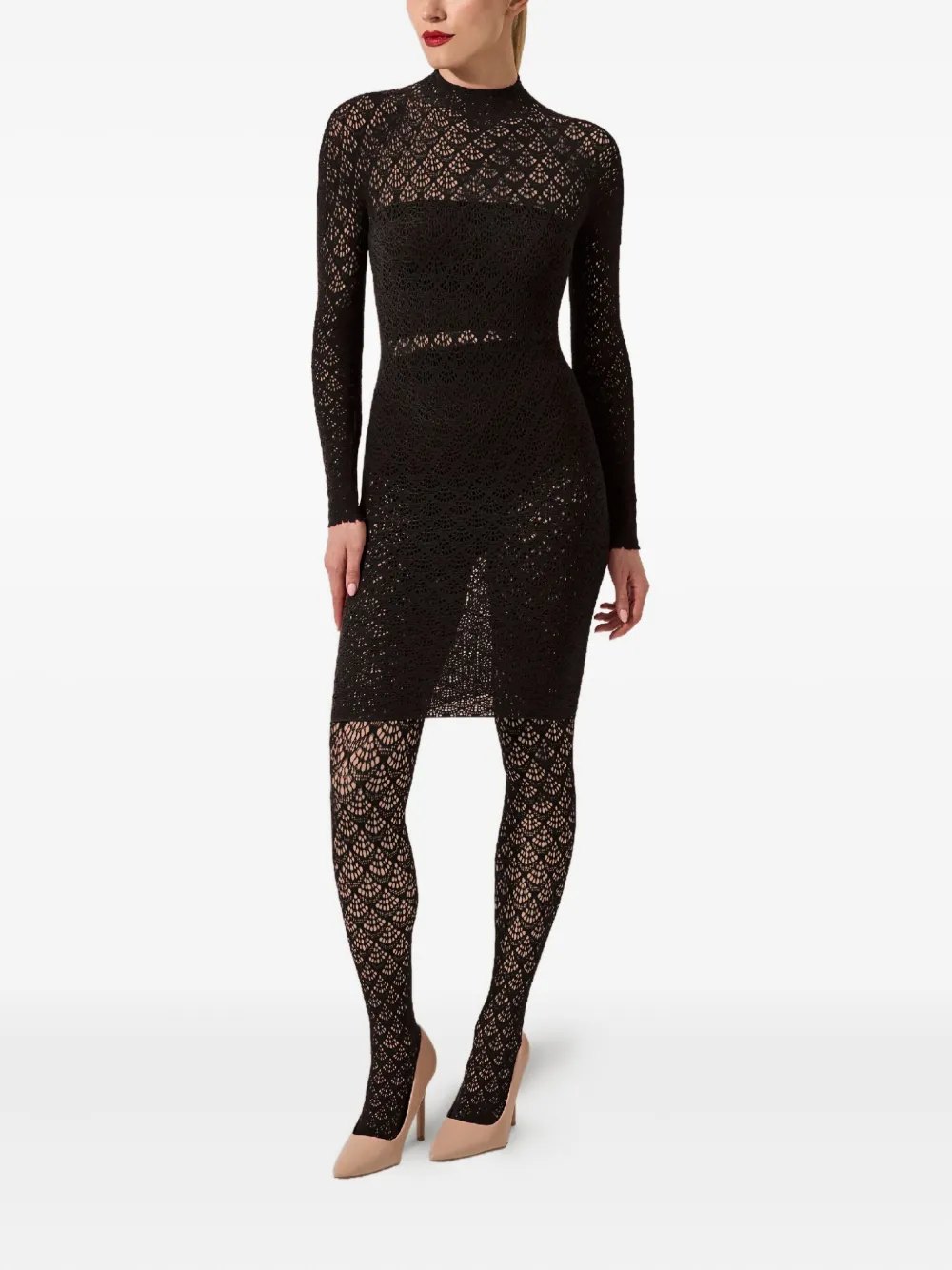 Wolford Mermaid net mini-jurk met hoge hals - Zwart