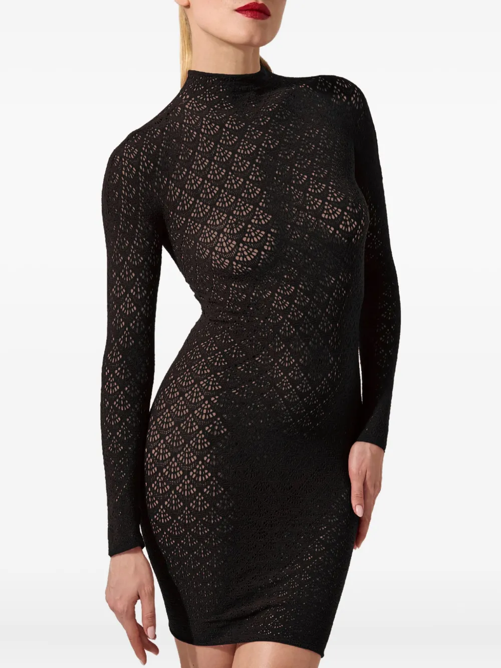 Wolford Mermaid net mini-jurk met hoge hals Zwart