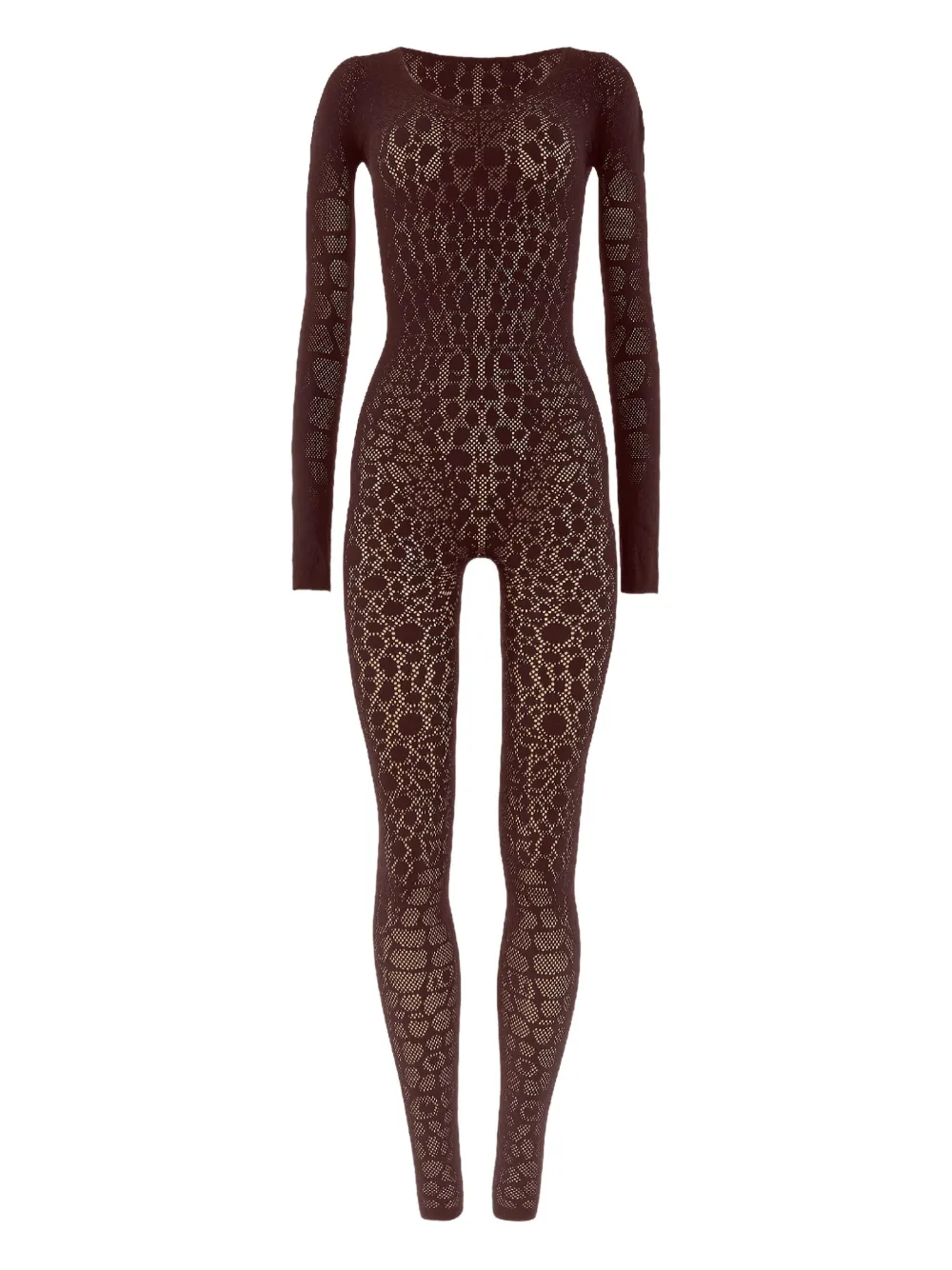 Wolford Python-pattern Long-sleeve Jumpsuit In Brown