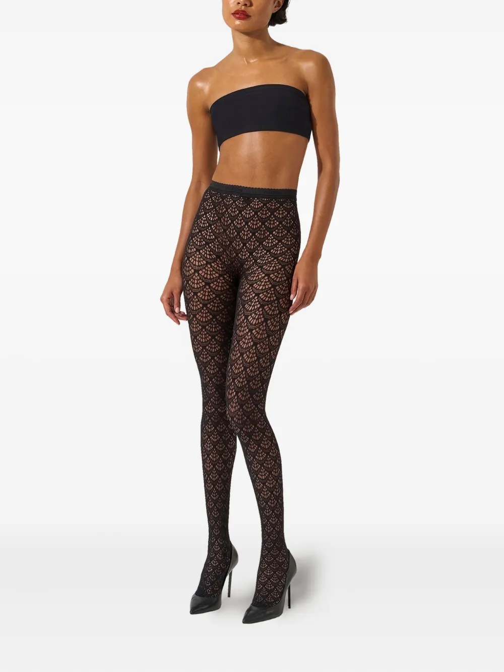 Wolford Scale-effect Net Tights In Black