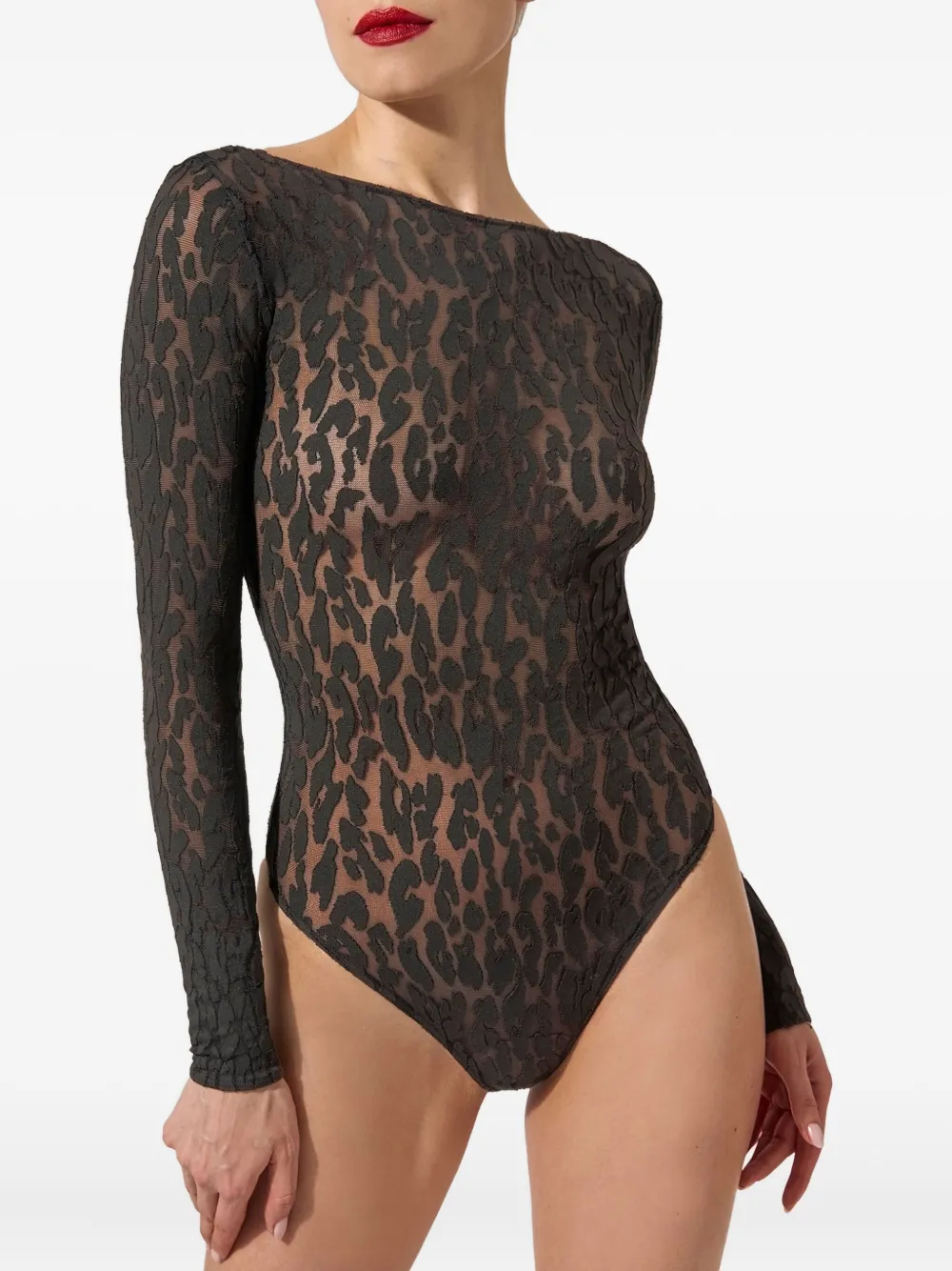 Wolford Leopard-print Long-sleeve Bodysuit In Black
