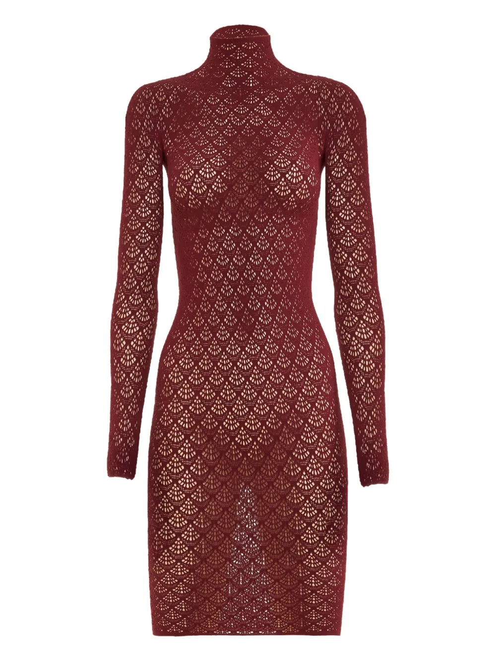 Wolford Mermaid-net Mock-neck Mini Dress In Red