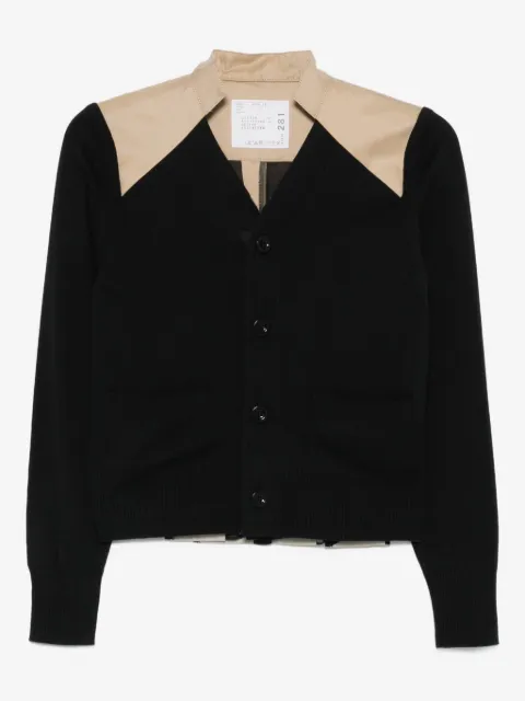 sacai contrast-panel gabardine cardigan