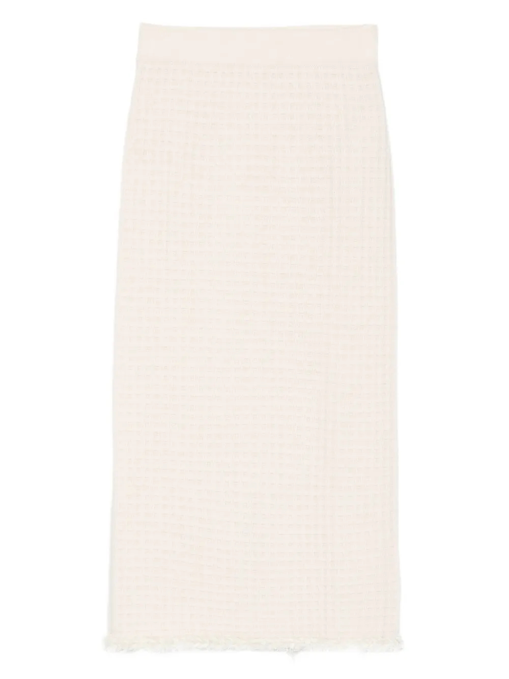 Allude Textured Frayed-hem Midi Skirt In Neutral