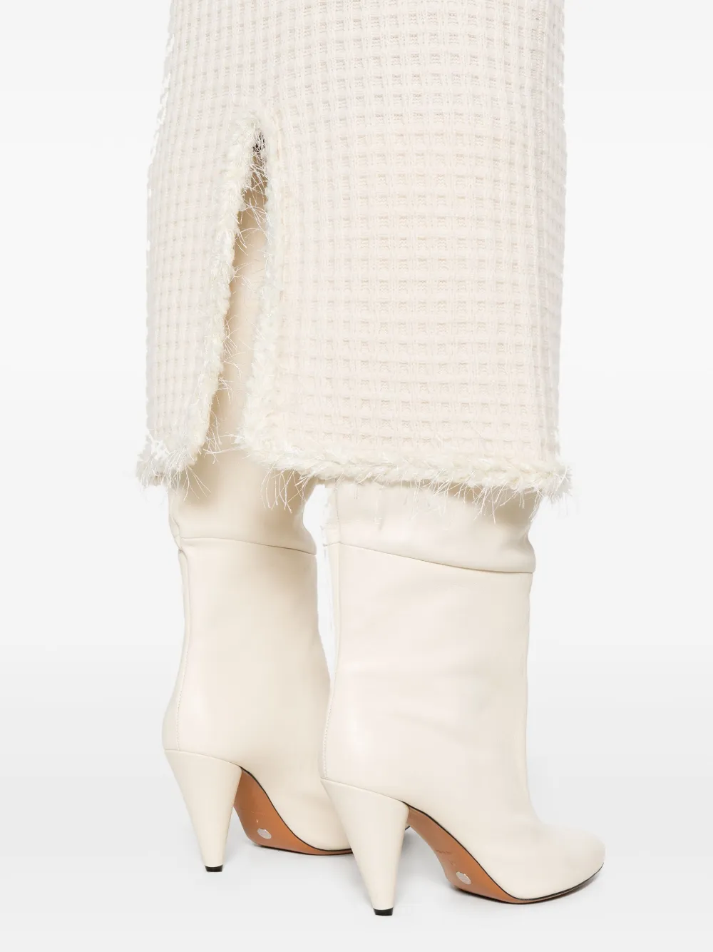 Allude Textured Frayed-hem Midi Skirt In Neutral