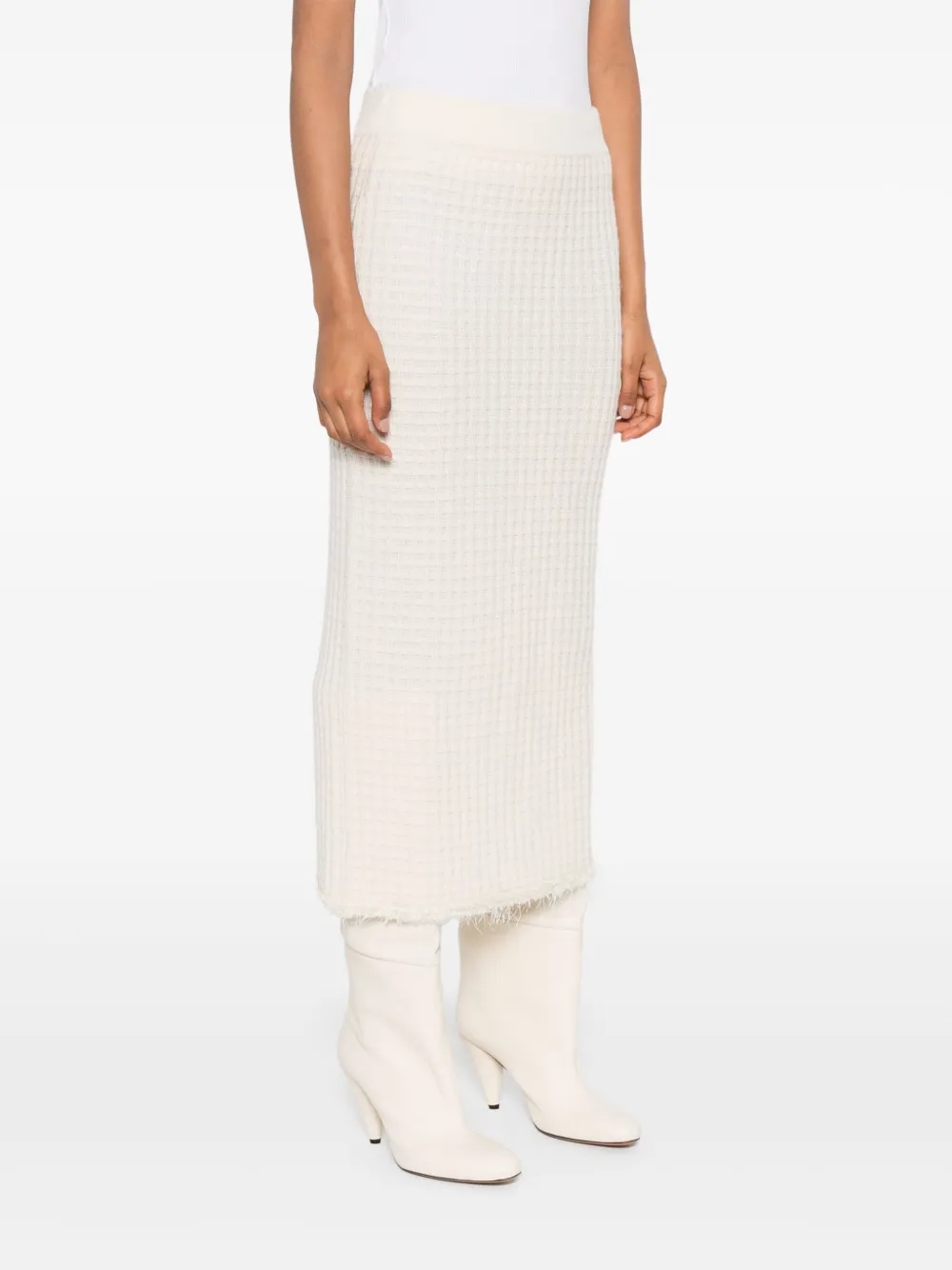 Allude Textured Frayed-hem Midi Skirt In Neutral
