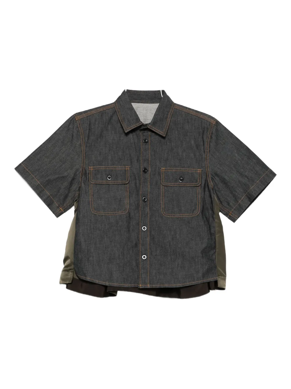 Sacai Double-pocket Denim Shirt In Green