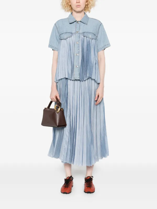 sacai デニム プリーツ ブラウス Sacai プリーツ デニムシャツ | ブルー | FARFETCH JP