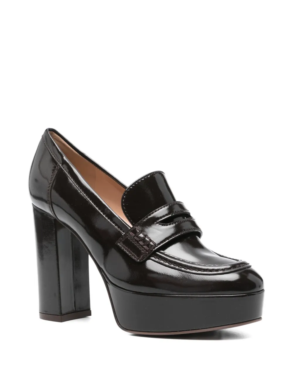 Gianvito Rossi 100mm Patent-leather Platform Loafers In Brown