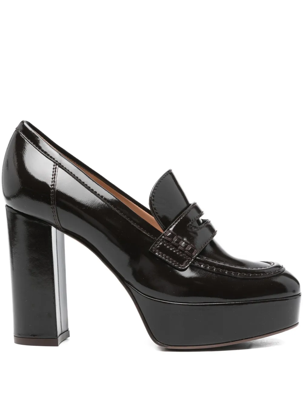 Gianvito Rossi 100mm Patent-leather Platform Loafers In Brown