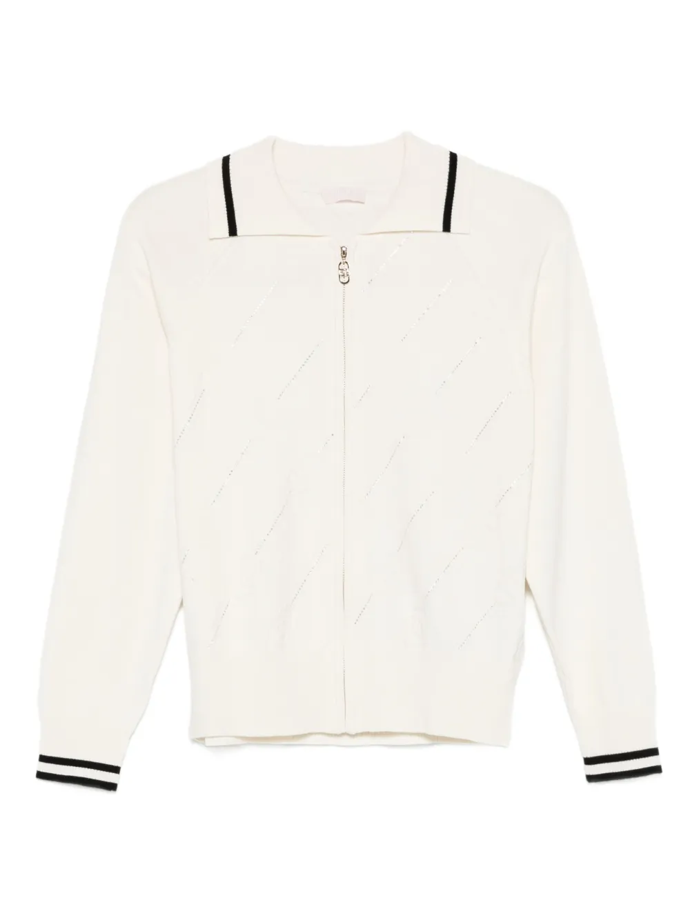 LIU JO diagonal-stripes zip-front cardigan Beige