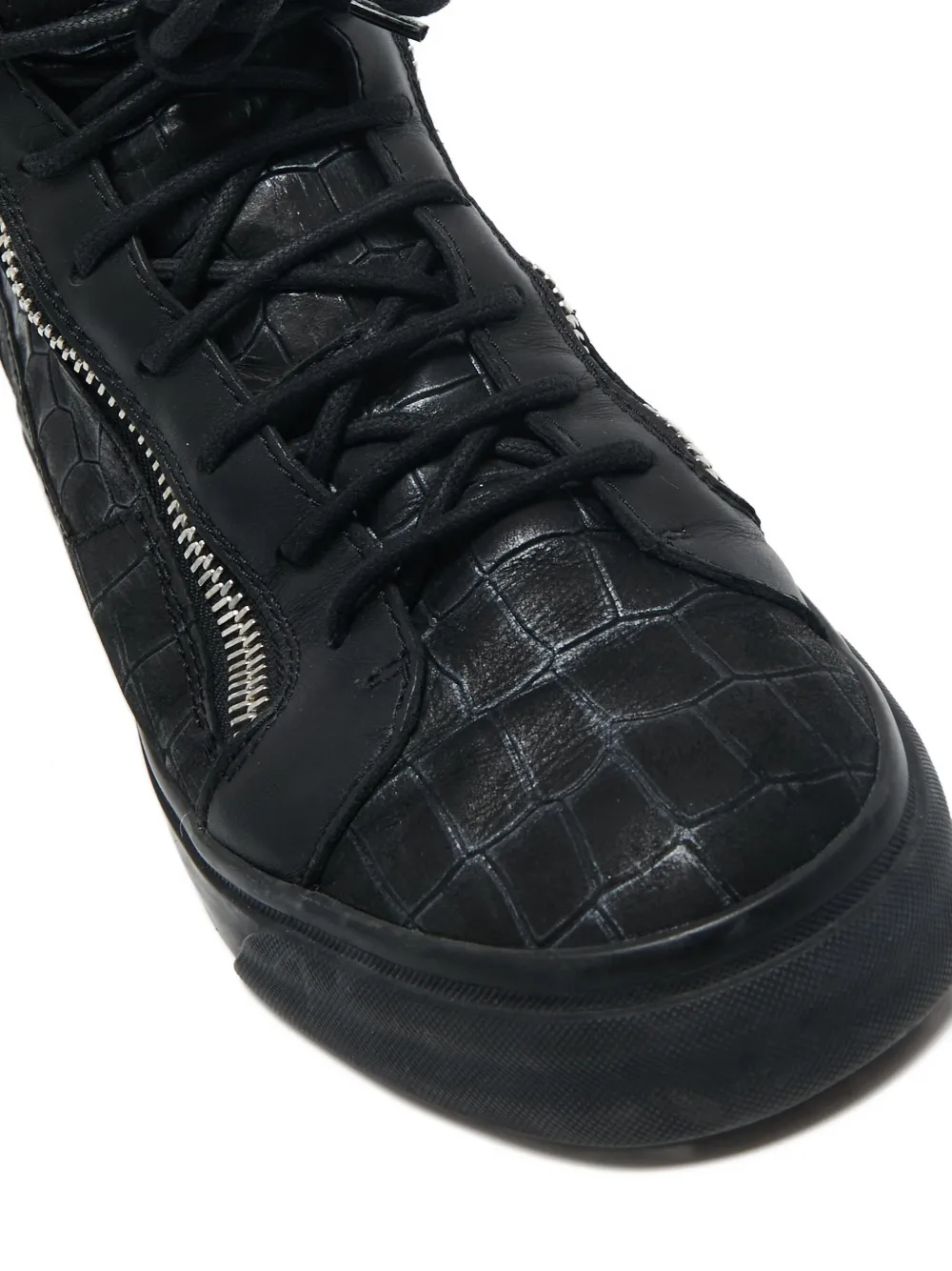 GIUSEPPE ZANOTTI VINTAGE Pre-owned Crocodile-effect Leather Sneakers In Black