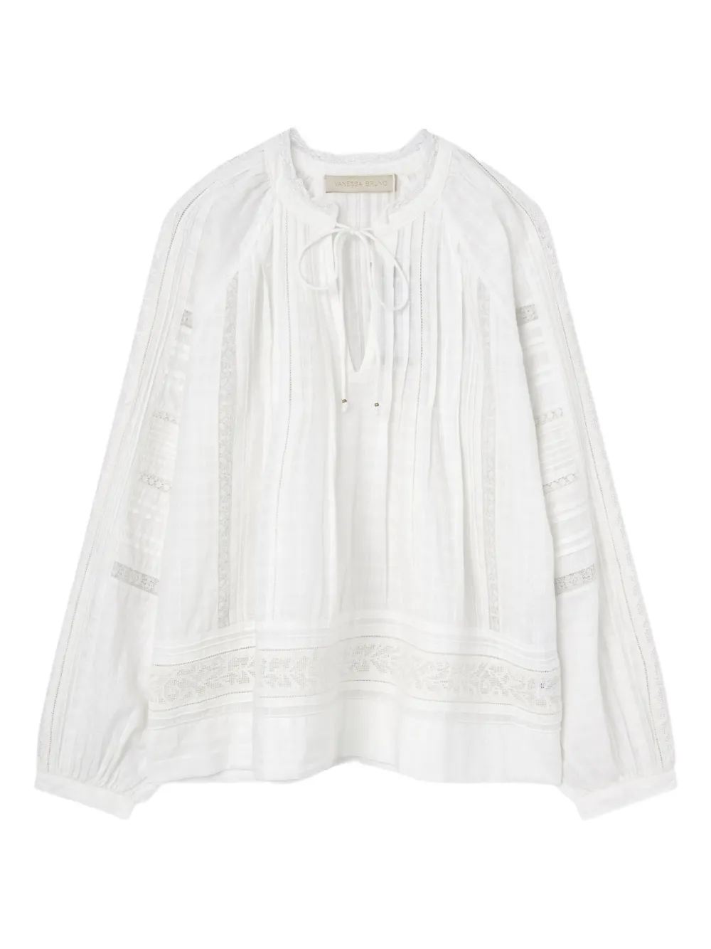 Elim lace-insert pleated blouse