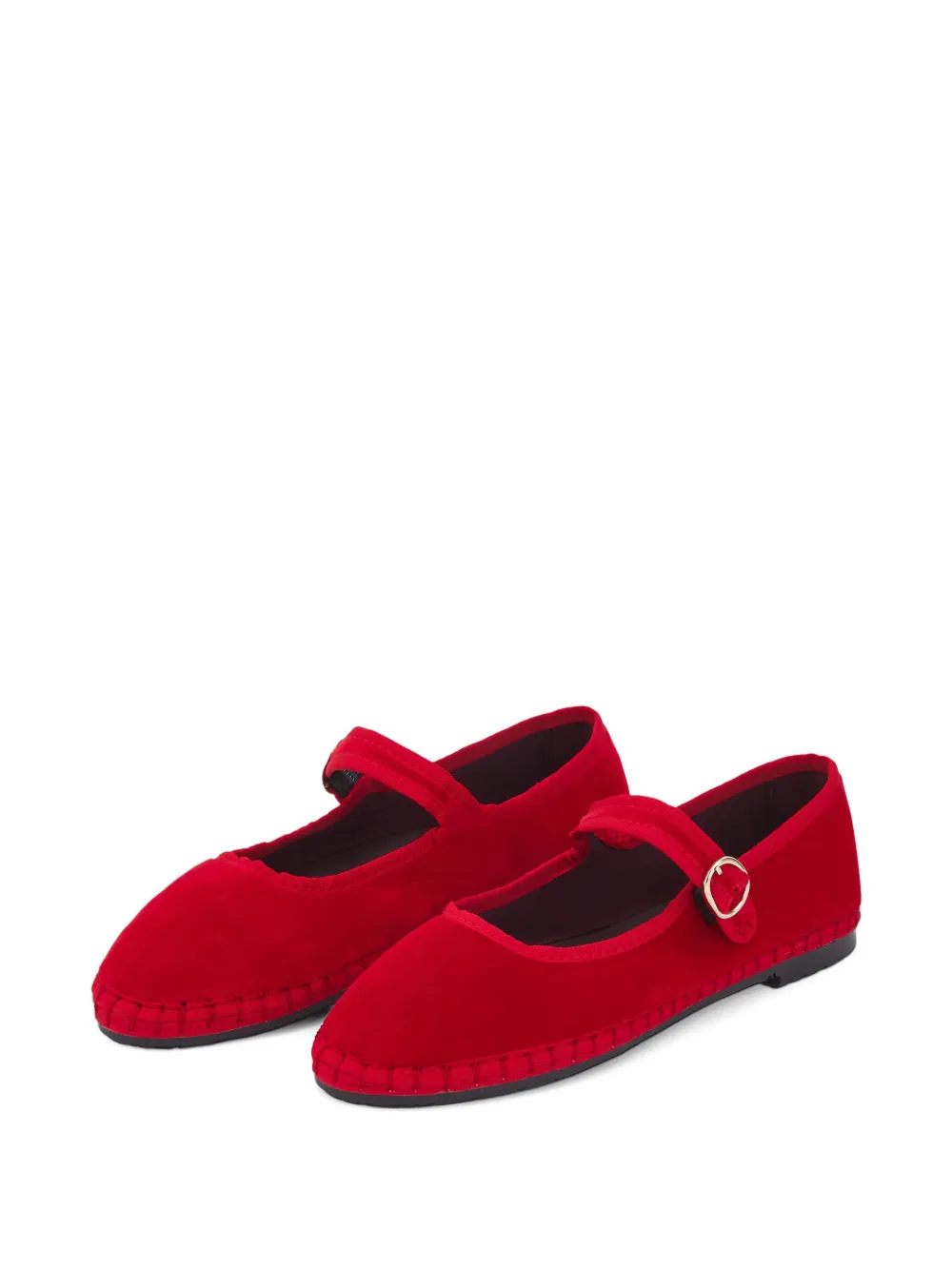 FLABELUS Mary Jane velvet-buckle ballet flat Red
