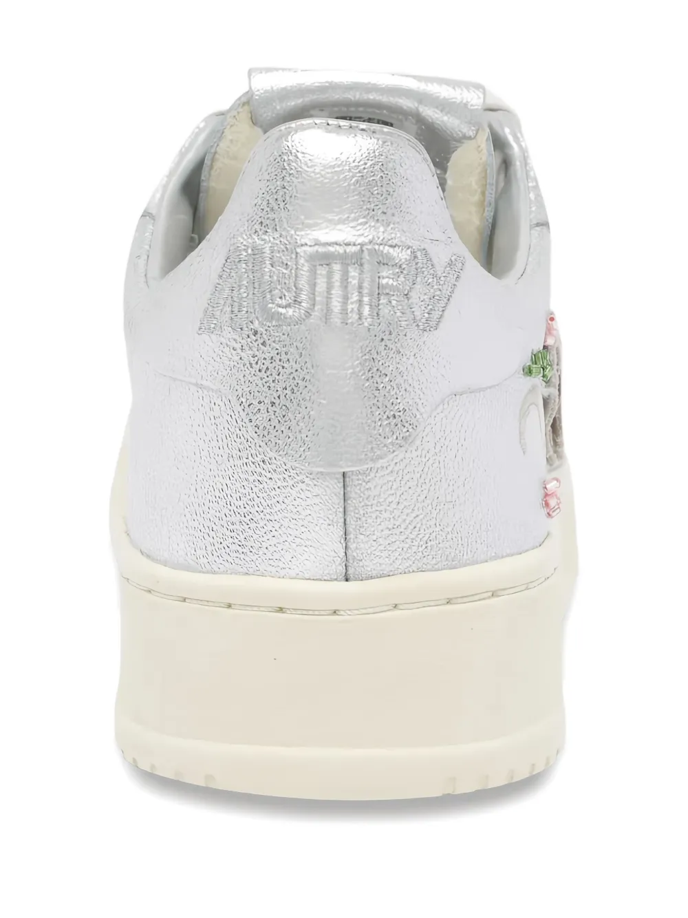 Autry Dallas Round Toe Sneakers With Floral Applications In Metallic