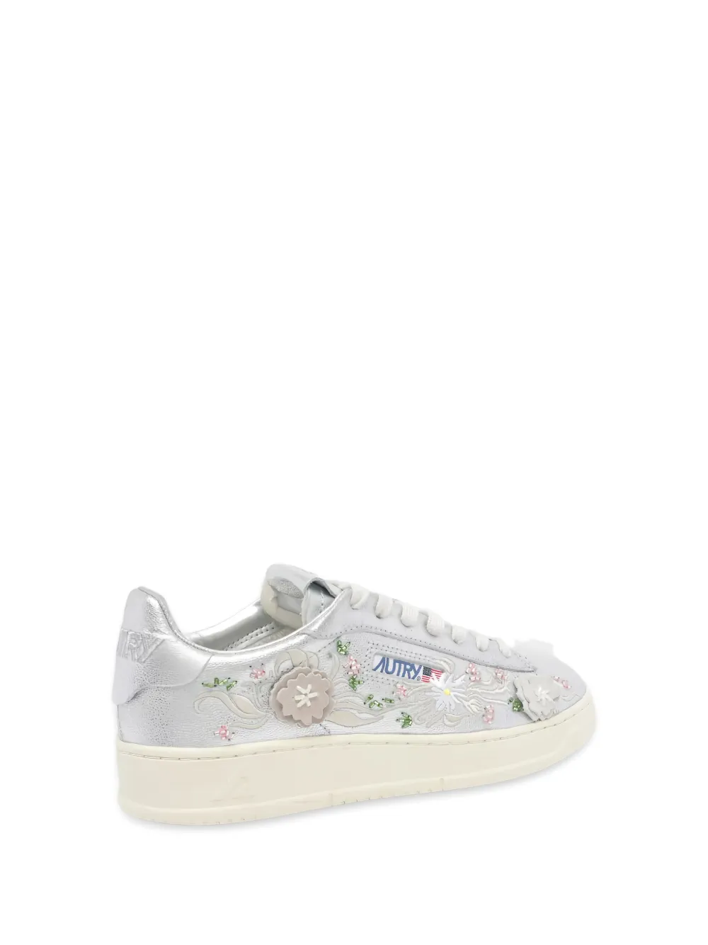 Autry Dallas Round Toe Sneakers With Floral Applications In Metallic