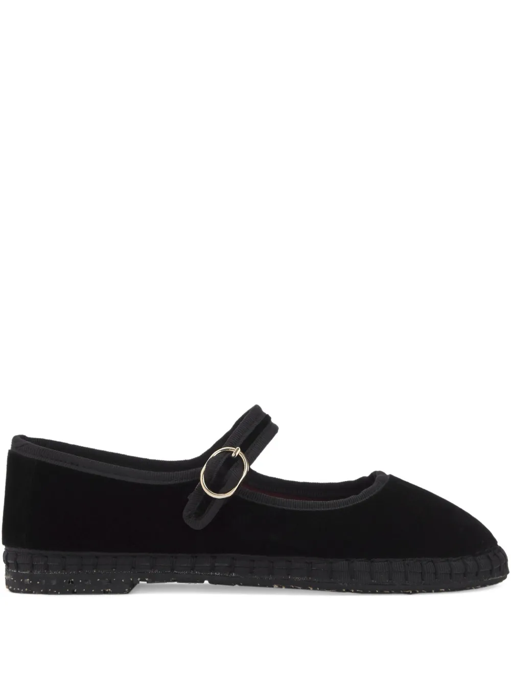 FLABELUS Antonia velvet buckle ballet flats Black