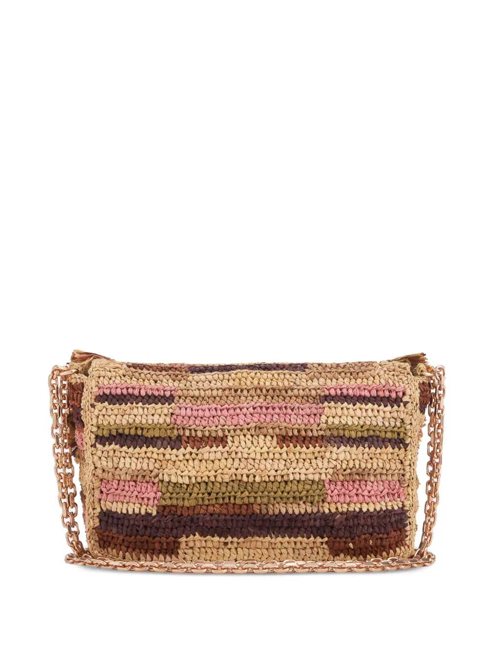 Vanessa Bruno Medium Moon fringed patchwork shoulder bag - Beige