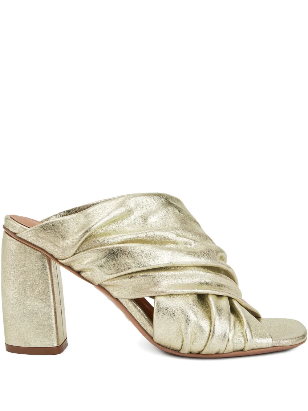 Forte pleated cross-strap heeled mules Gold