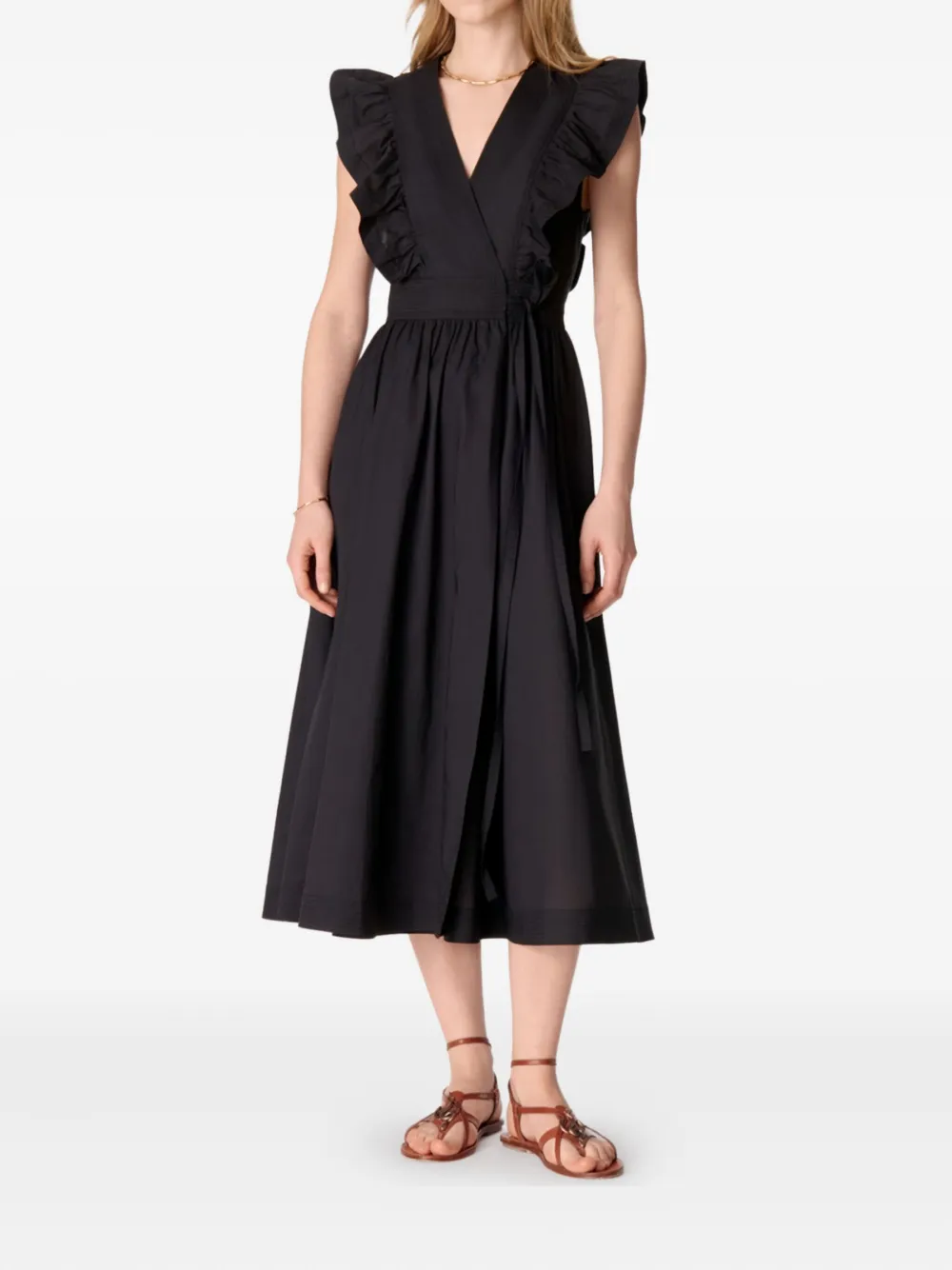 Vanessa Bruno ruffle-detail wrap midi dress - Zwart