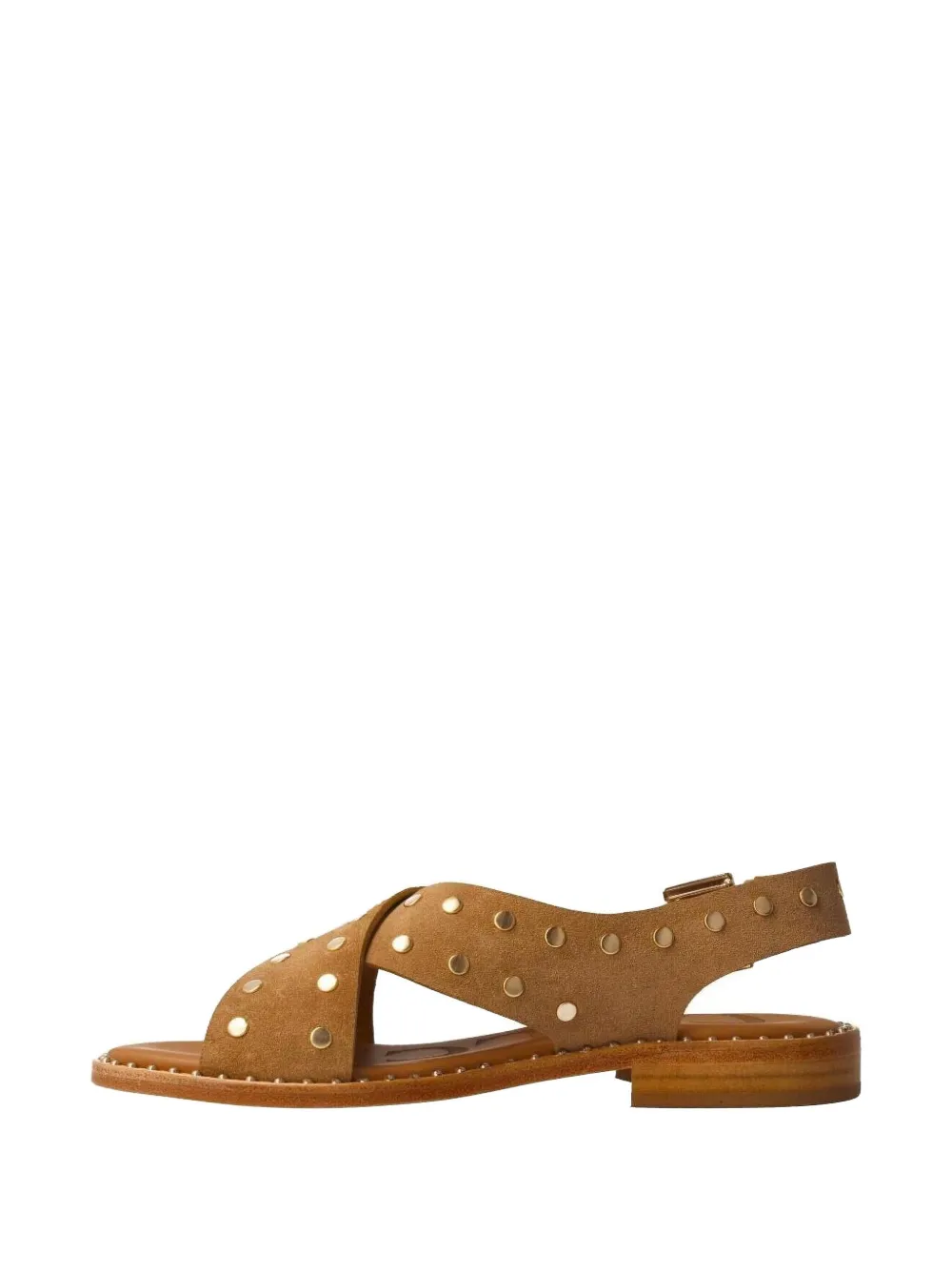 Calce Cross-strap Studded Flat Sandals In Brown