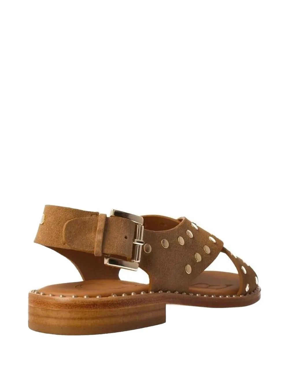 Calce Cross-strap Studded Flat Sandals In Brown