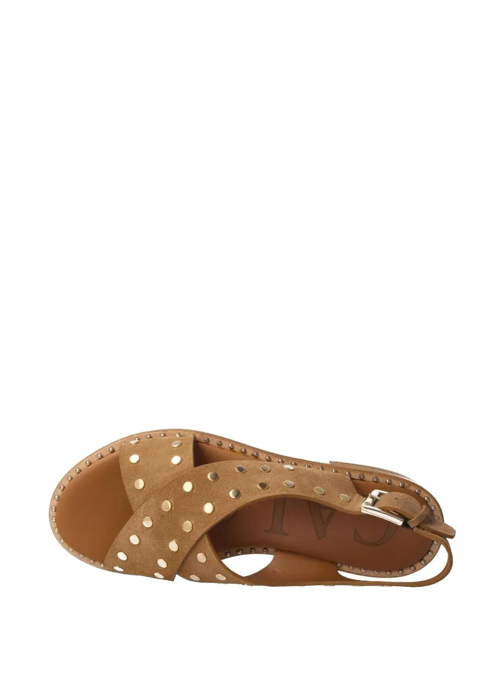 Calce Cross-strap Studded Flat Sandals In Brown