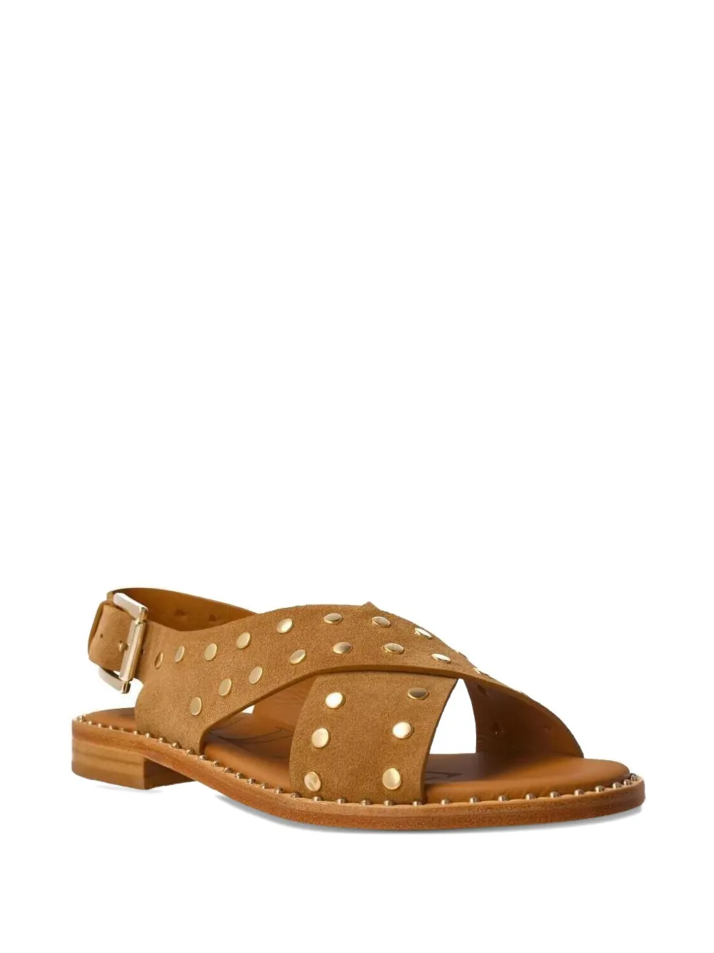 Calce Cross-strap Studded Flat Sandals In Brown