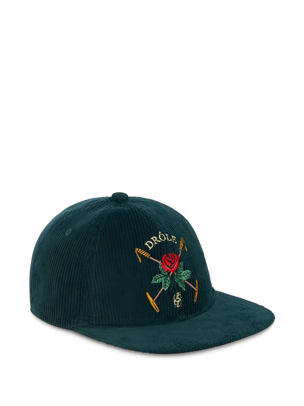 Drôle De Monsieur rose-embroidered corduroy hat - Groen