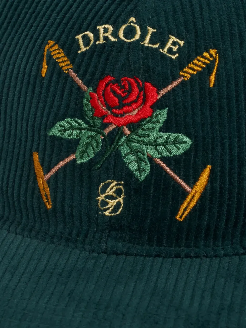 Drôle De Monsieur Ribfluwelen hoed met geborduurde roos Groen