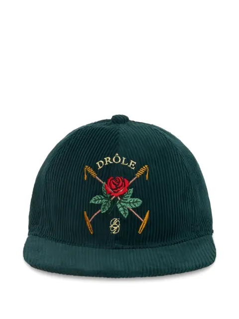 Drôle De Monsieur rose-embroidered corduroy hat