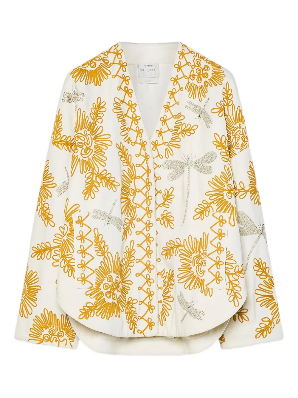 Forte floral dragonflies embroidered jacket Wit