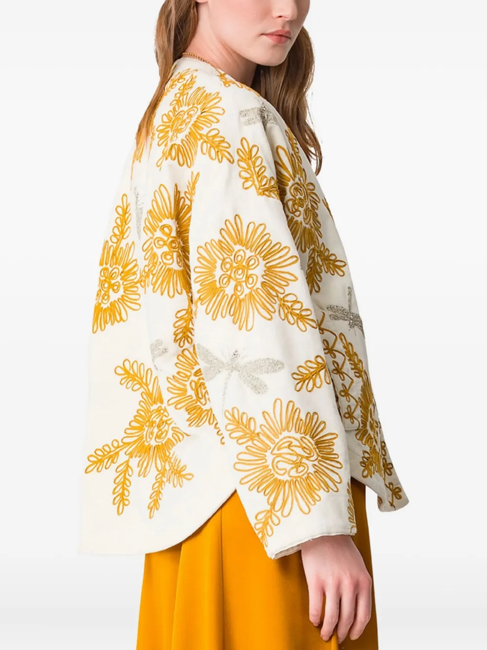 Forte floral dragonflies embroidered jacket Wit