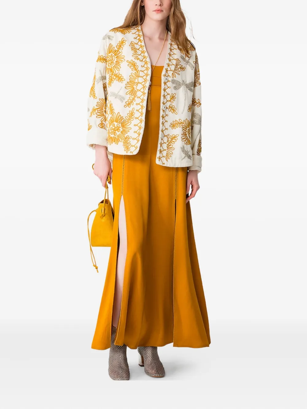 Forte floral dragonflies embroidered jacket Wit