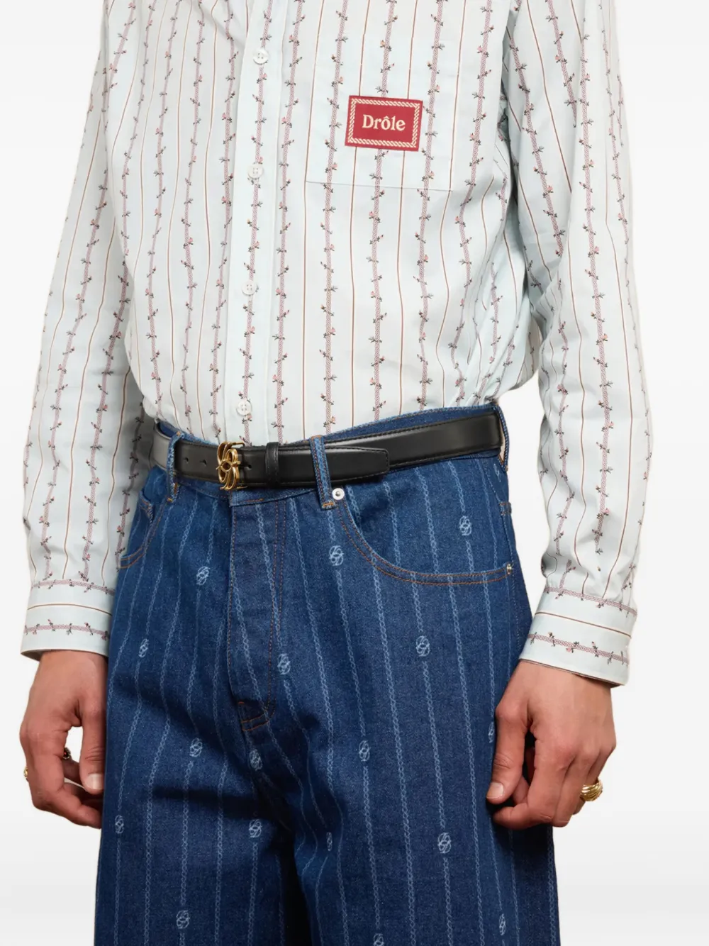 Drôle De Monsieur Pinstriped Jeans In Blue