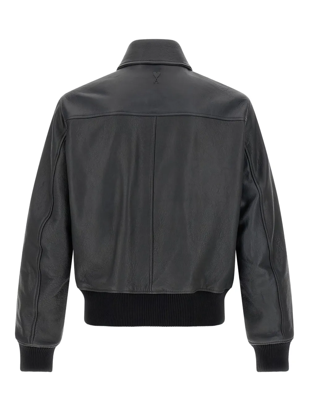 Ami Alexandre Mattiussi Mens Anthracite Regular-fit Spread-collar Leather Jacket In Gray