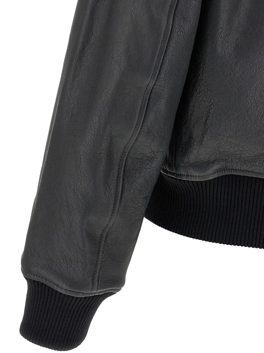Ami Alexandre Mattiussi Mens Anthracite Regular-fit Spread-collar Leather Jacket In Gray