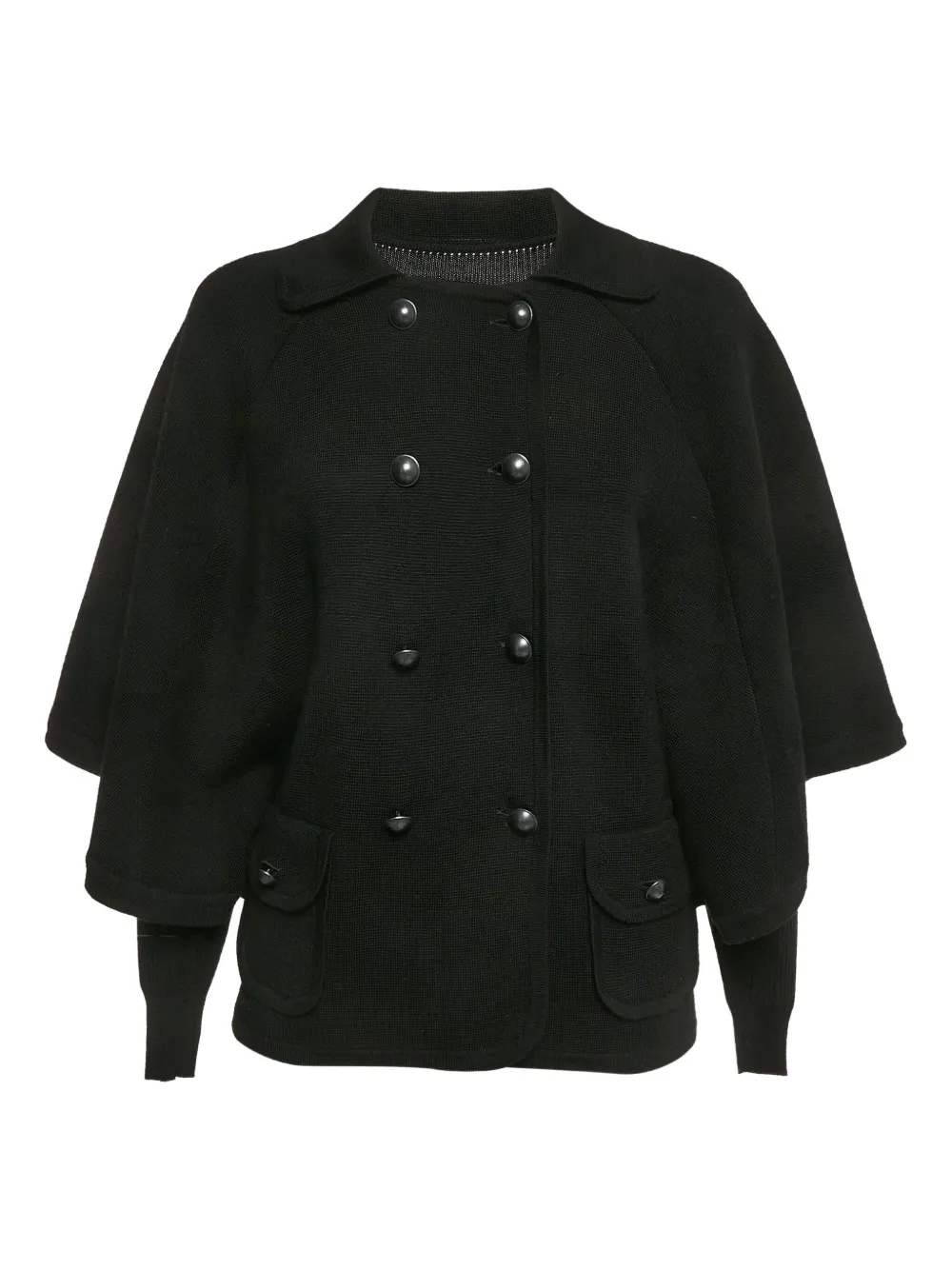 Pre-owned Diane Von Furstenberg Vintage Cape-design Wool Cardigan In Black