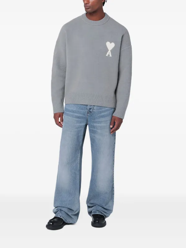 AMI Paris heart-logo crew-neck Sweater | Grey | FARFETCH AE