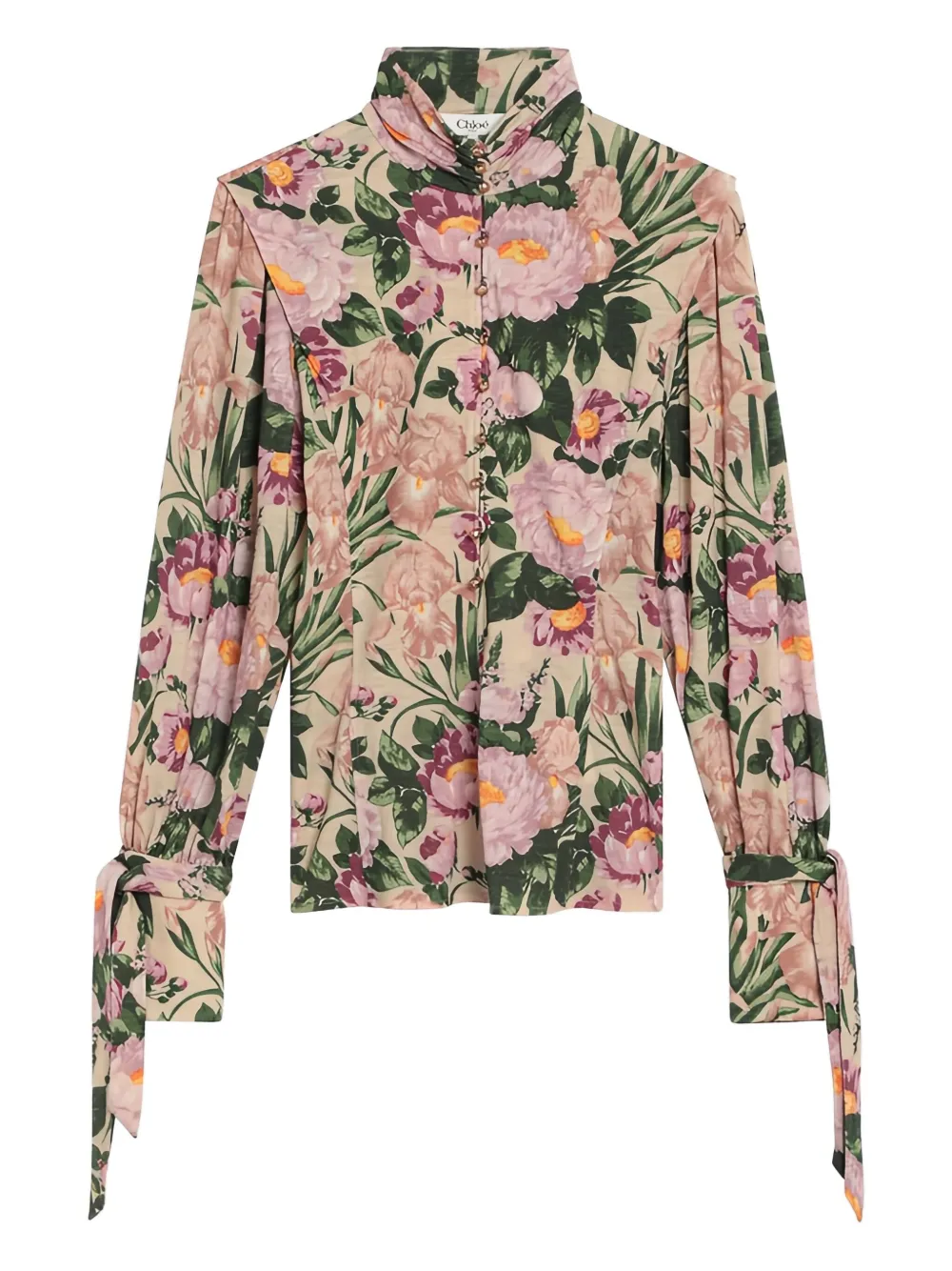 Chloé Turtleneck Jersey Wool Sweater With Floral Print In Pink