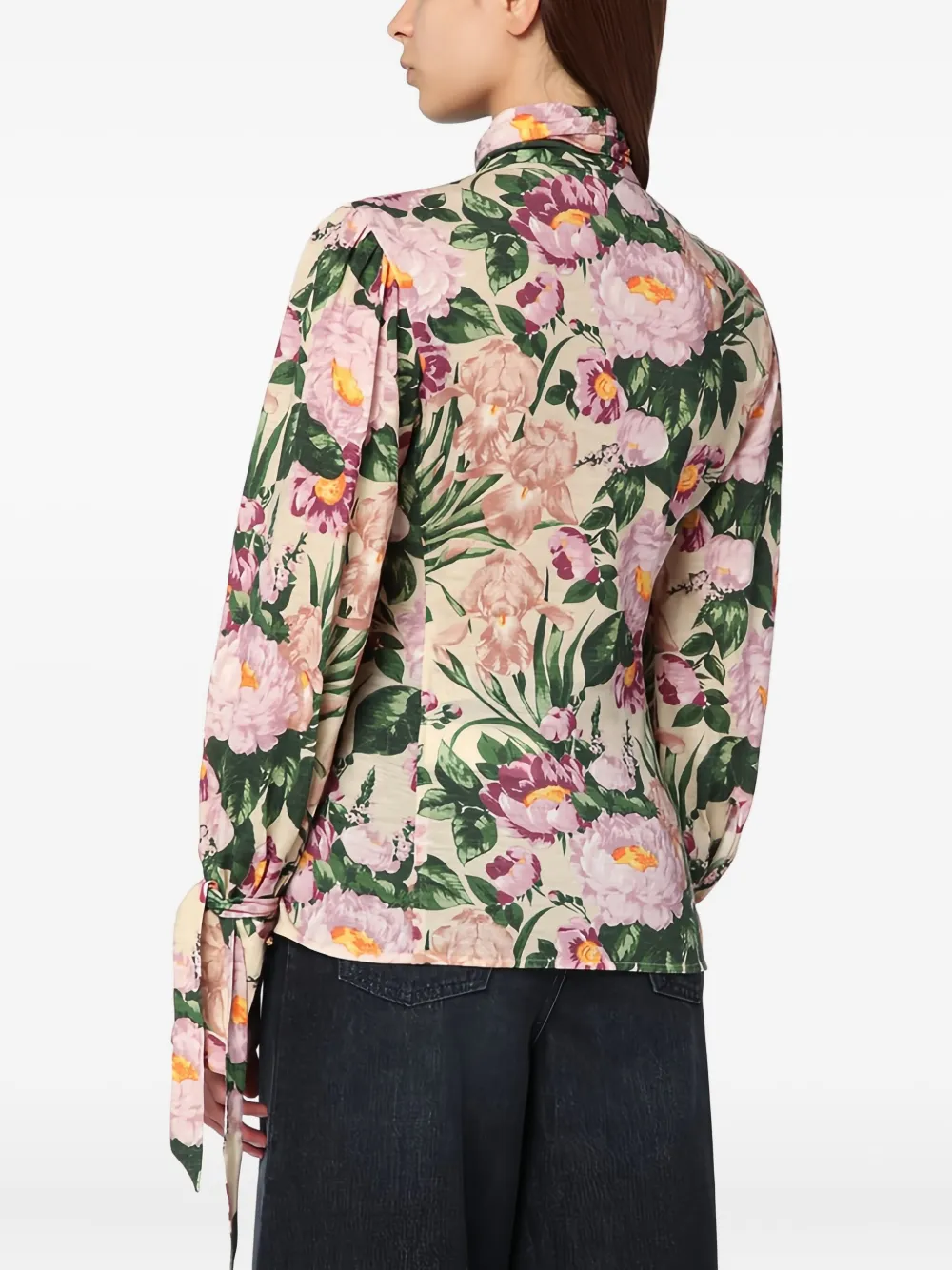 Chloé Turtleneck Jersey Wool Sweater With Floral Print In Pink